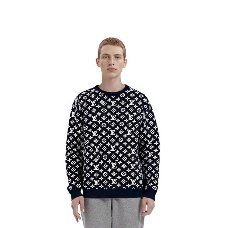 Sizing Sudadera Louis Vuitton Azul con Patrón Jacquard Crewneck. 1A8FHI