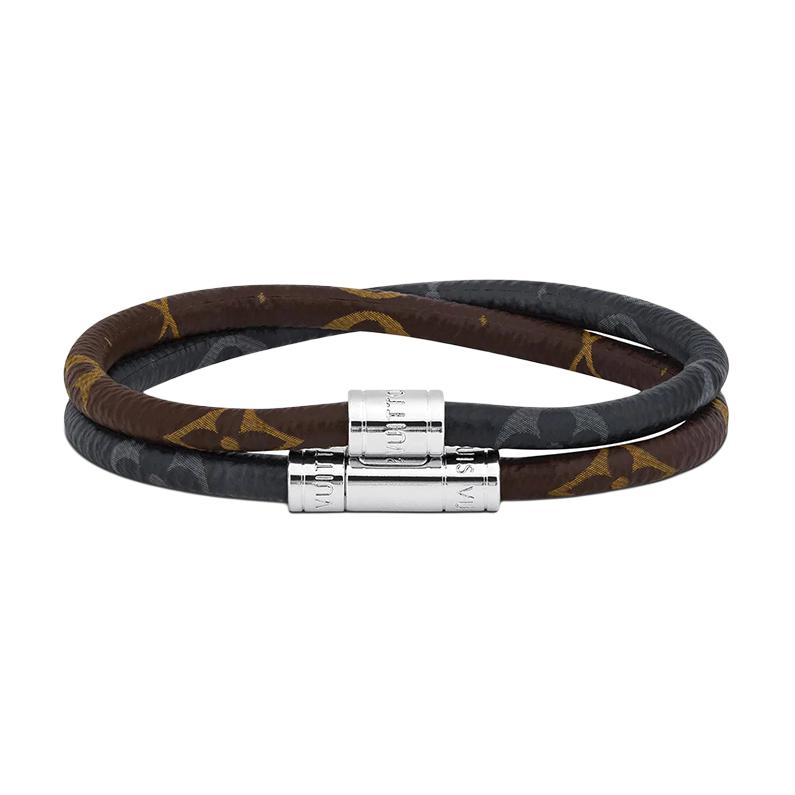 LOUIS VUITTON Keep It Double Monogram Canvas Bracelet Black/Brown M6555E