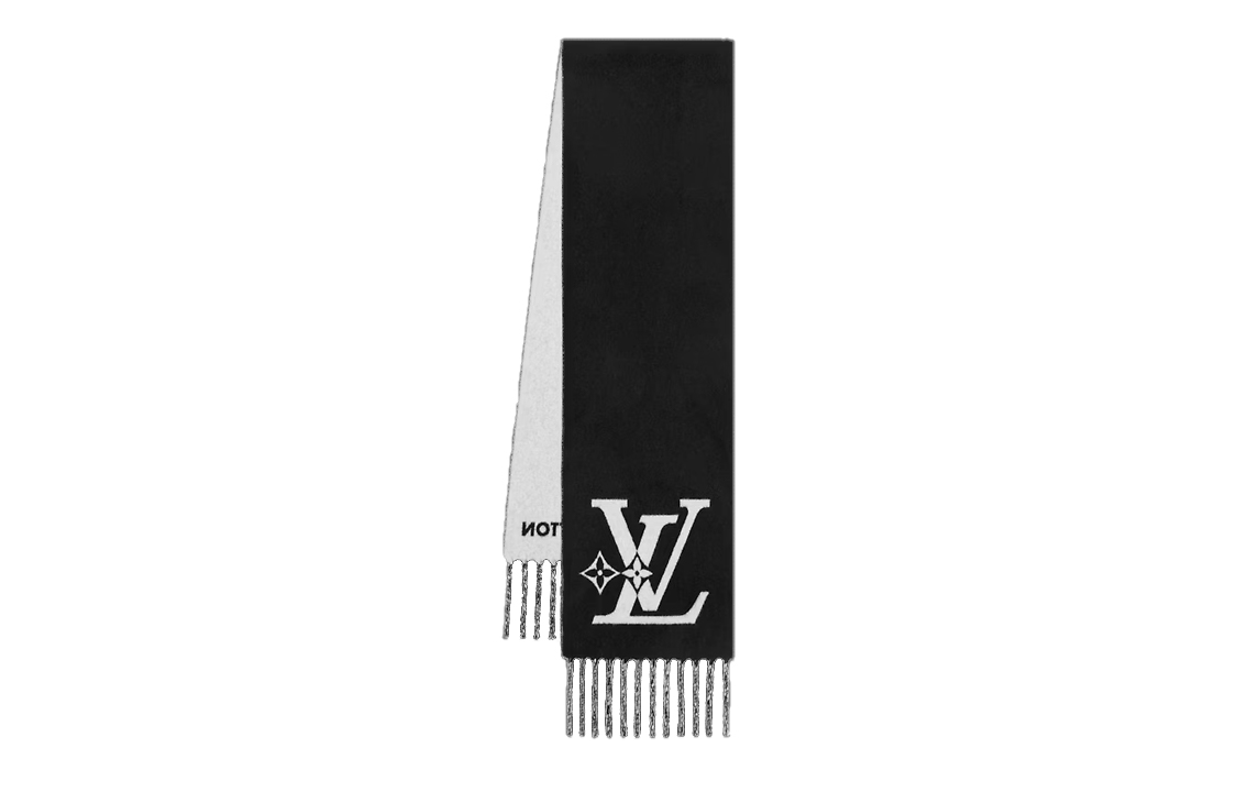 LOUIS VUITTON Knit Warm Scarf Unisex Couple Style Black White. m79393 圖 2