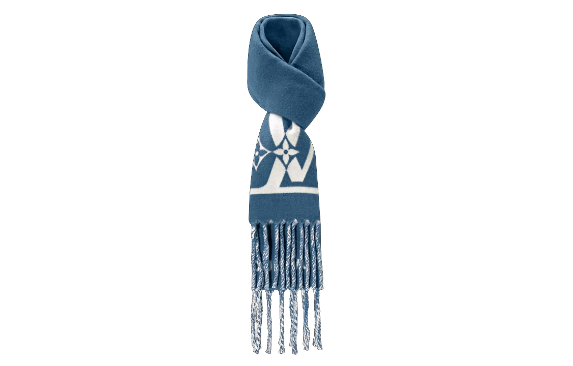 LOUIS VUITTON Knitted Warm Scarf Unisex Couple Blue/Beige m79129 圖 3