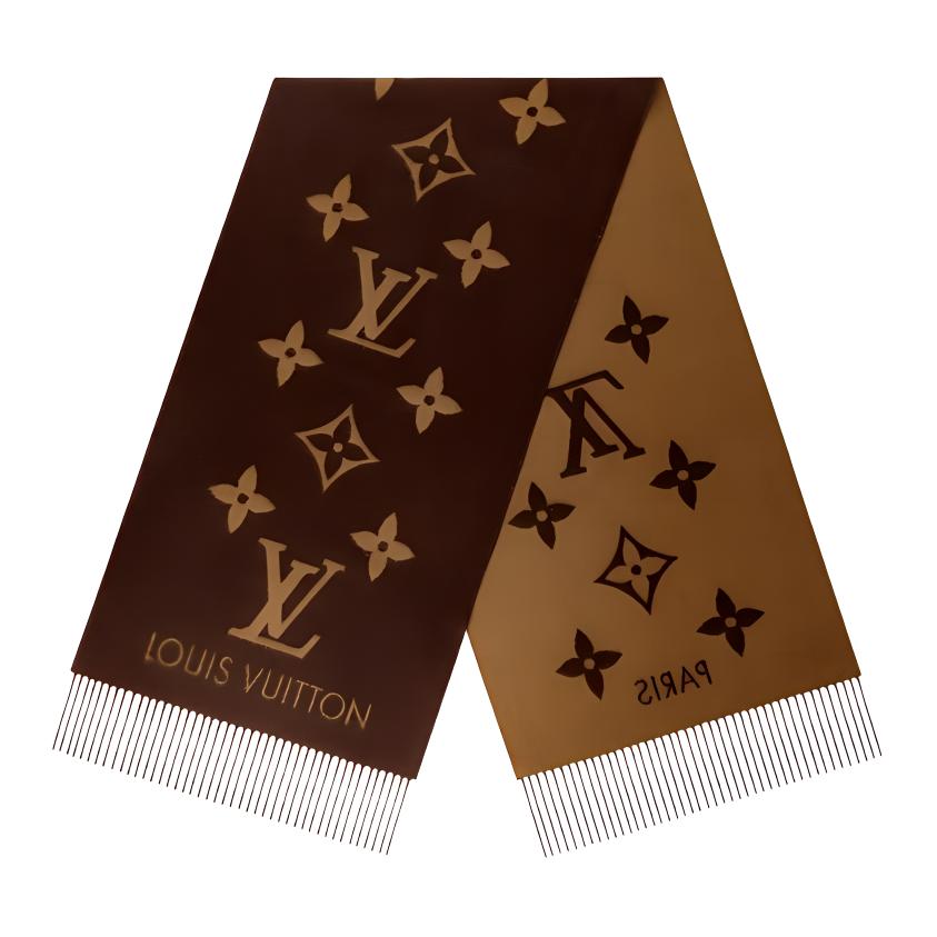 LOUIS VUITTON Large Logo Print Cashmere Scarf Unisex Couple Brown M78125