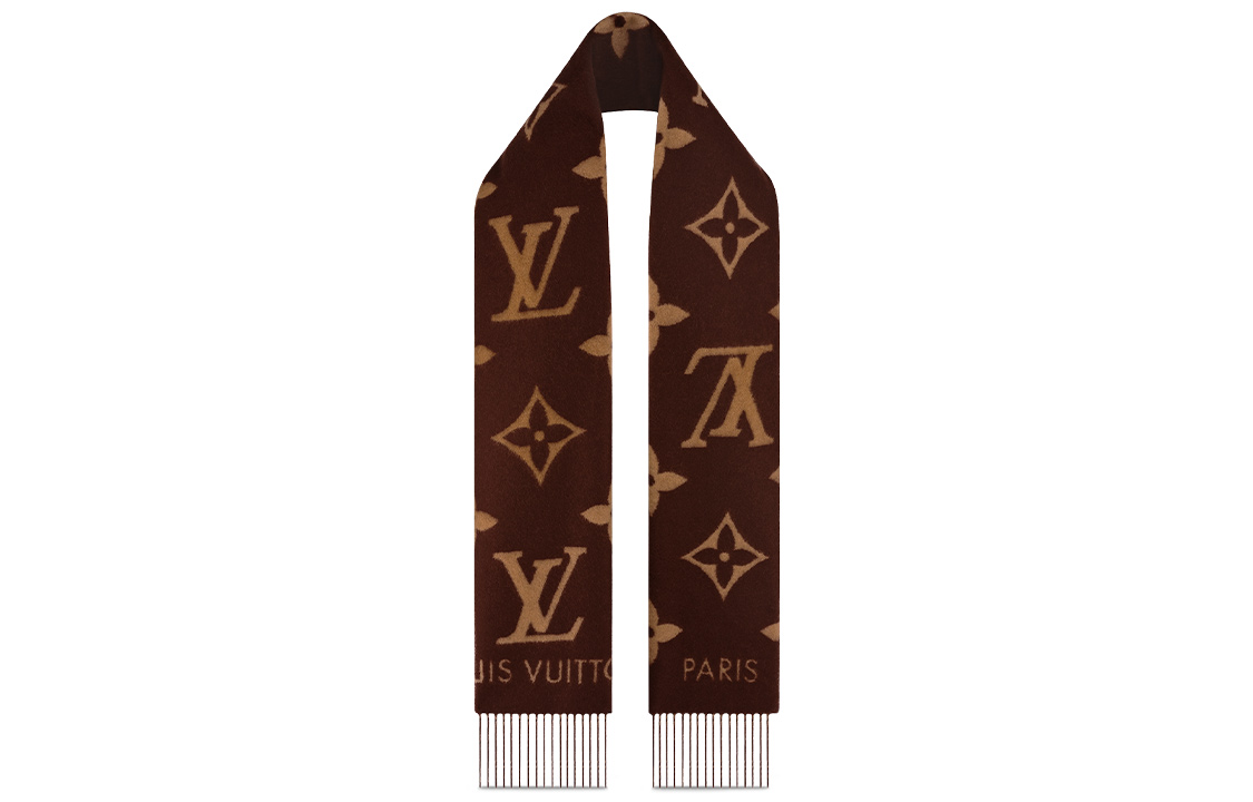 LOUIS VUITTON Large Logo Print Cashmere Scarf Unisex Couple Brown M78125 圖 3