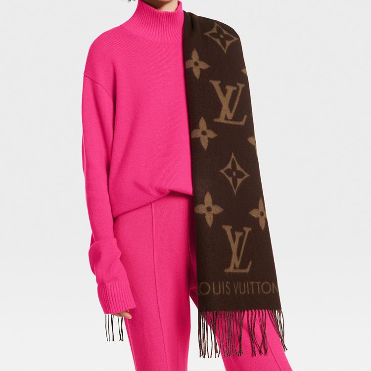 LOUIS VUITTON Large Logo Print Cashmere Scarf Unisex Couple Brown M78125 圖 4