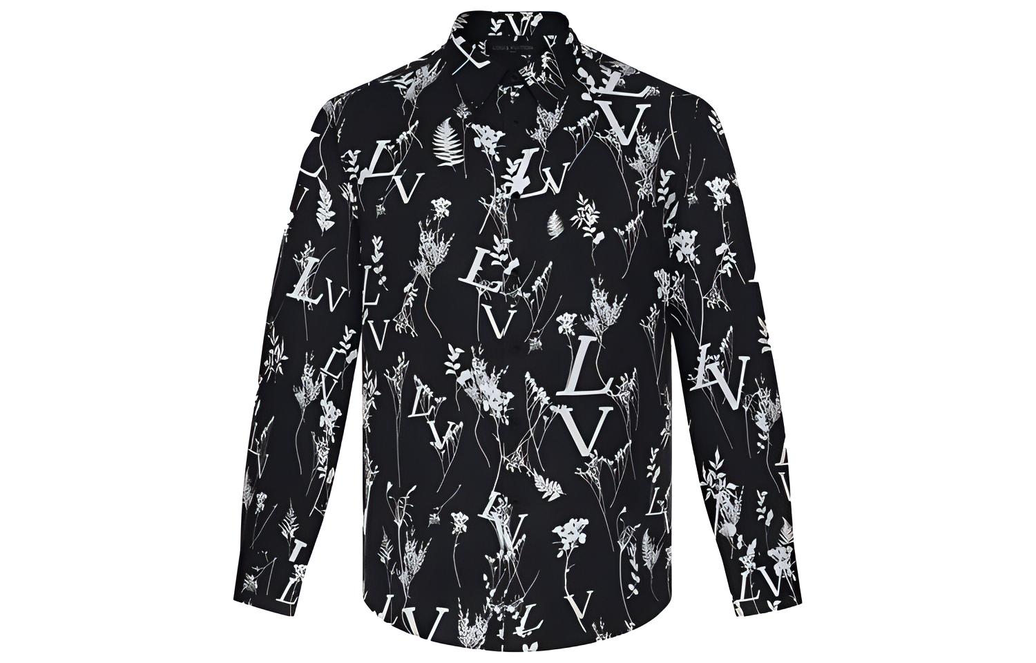 Louis Vuitton Leaf Floral Print Long Sleeve Shirt Black 1A7XG
