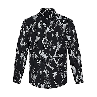 Louis Vuitton Leaf Floral Print Long Sleeve Shirt Black 1A7XG
