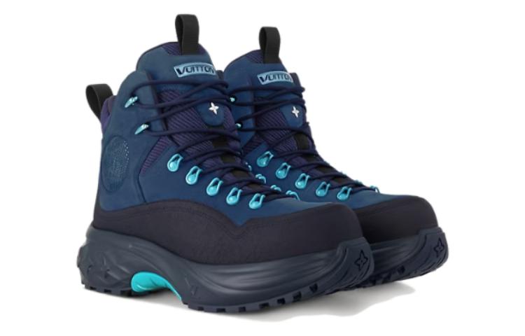 Lookbook Bota Louis Vuitton de Cuero Azul con Punta Redonda y Cordones 1ACFCW