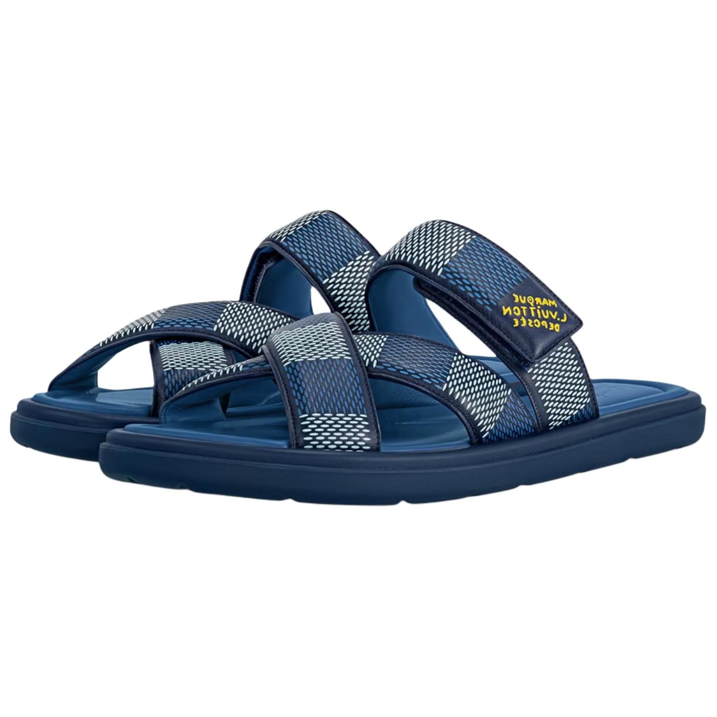 LV Leather Toe-Cap Slides 'Blue Magic Tape' 圖 4