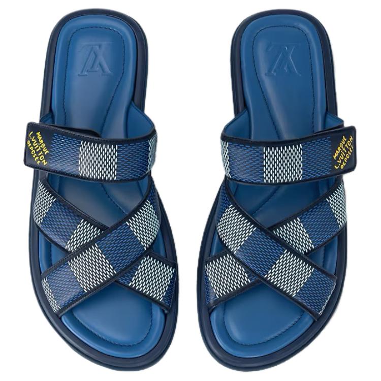 LV Leather Toe-Cap Slides 'Blue Magic Tape' 圖 5