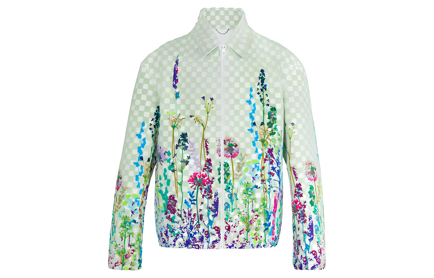 Louis Vuitton Light Green Floral Flocked Embroidered Leather Aviator Jacket 1A7QJX