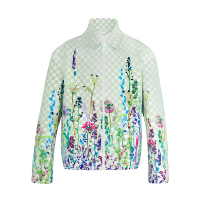 Louis Vuitton Light Green Floral Flocked Embroidered Leather Aviator Jacket 1A7QJX