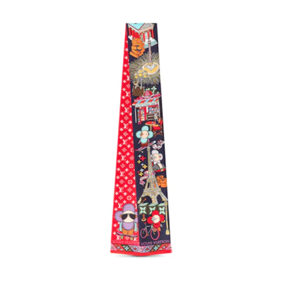 Louis Vuitton Limited Edition Red Festive Silk Scarf Navy Blue/Red Unisex. M77403