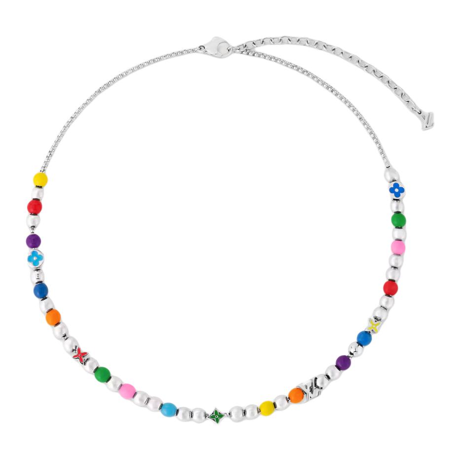 LOUIS VUITTON Lobster Clasp Metal Enamel Multicolor Necklace for Men m02729