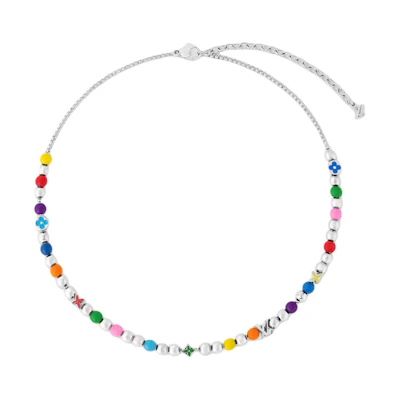 LOUIS VUITTON Lobster Clasp Metal Enamel Multicolor Necklace for Men m02729