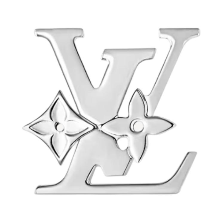 LOUIS VUITTON Logo Brass Brooch Silver for Men. M02284