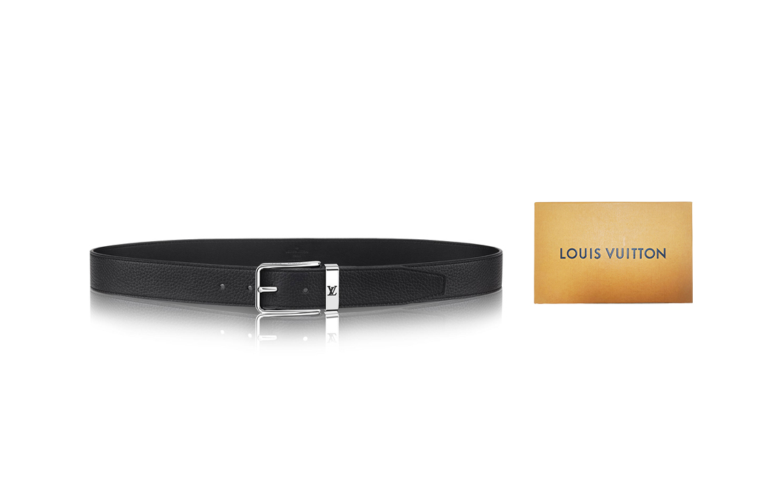 LOUIS VUITTON Logo Buckle Leather Belt Black 35cm With Box M6065
