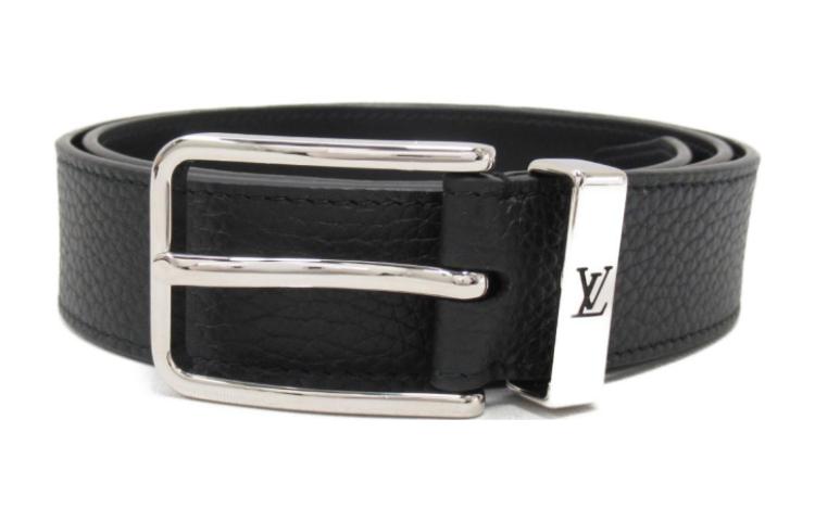 LOUIS VUITTON Logo Buckle Leather Belt Black 35cm With Box M6065 圖 5