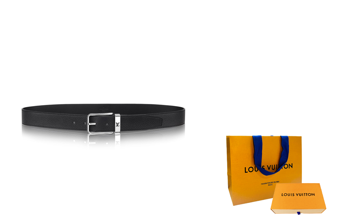 LOUIS VUITTON Logo Buckle Leather Belt Black 35cm With Box M6065 圖 6