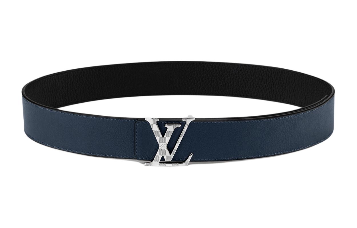 LOUIS VUITTON Logo Buckle Leather Belt Blue 4cm M8361U