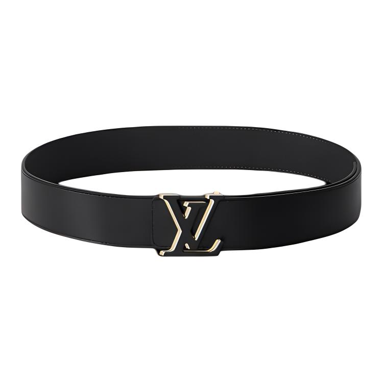 LOUIS VUITTON Logo Calfskin Leather Belt Black 4CM M0226V