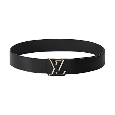 LOUIS VUITTON Logo Calfskin Leather Belt Black 4CM M0226V