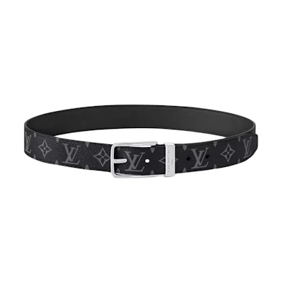 LOUIS VUITTON Logo Canvas Belt Black 3.5CM Designer Accessory M8859