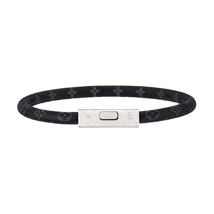 Louis Vuitton Logo Canvas Metal Bracelet Black for Men M4026
