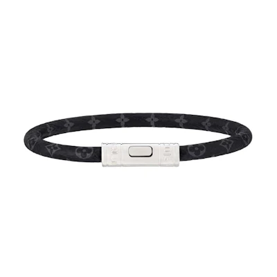 Louis Vuitton Logo Canvas Metal Bracelet Black for Men M4026