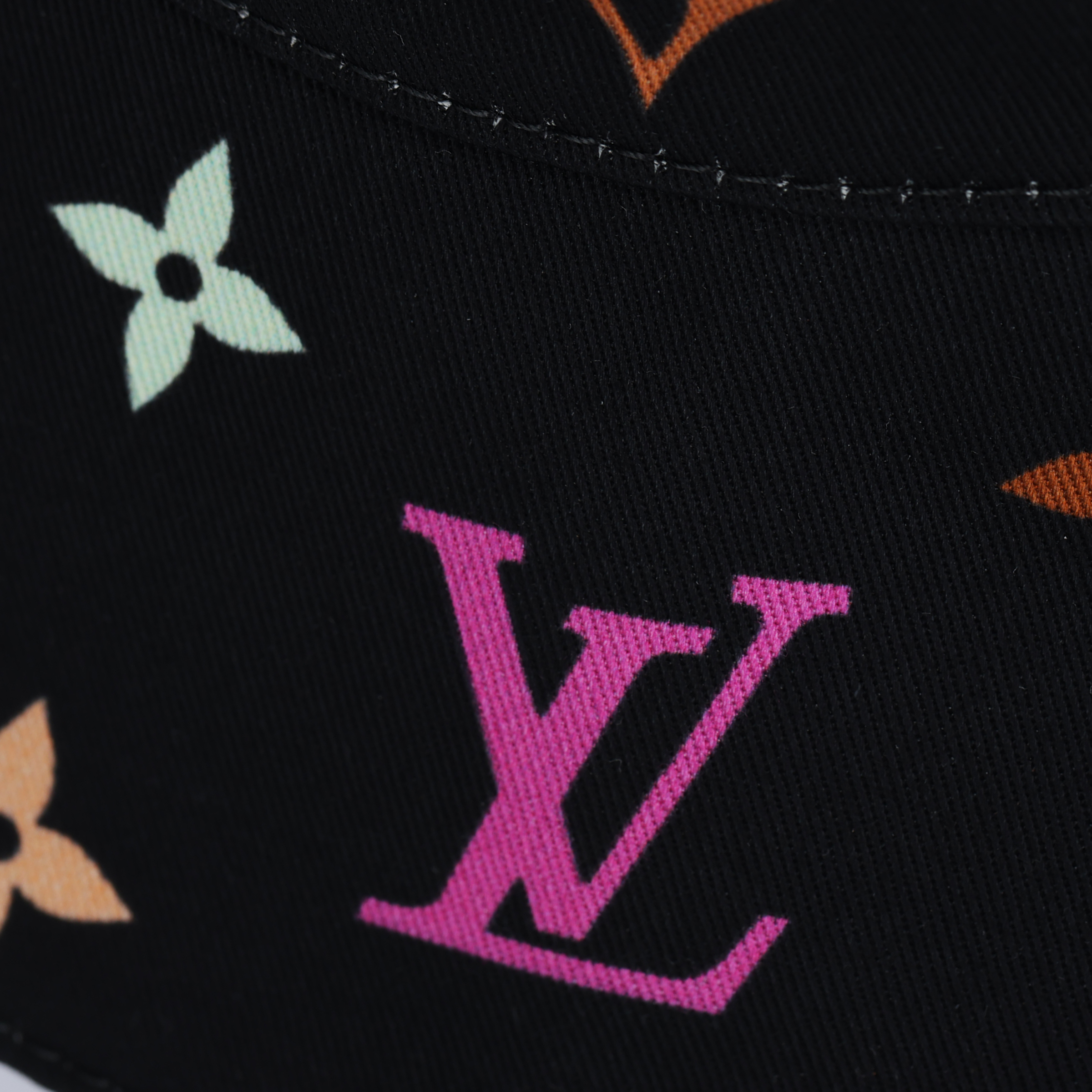 Details for Topi Bucket LOUIS VUITTON Logo Katun Hitam Unisex Gaya Pasangan. M7985