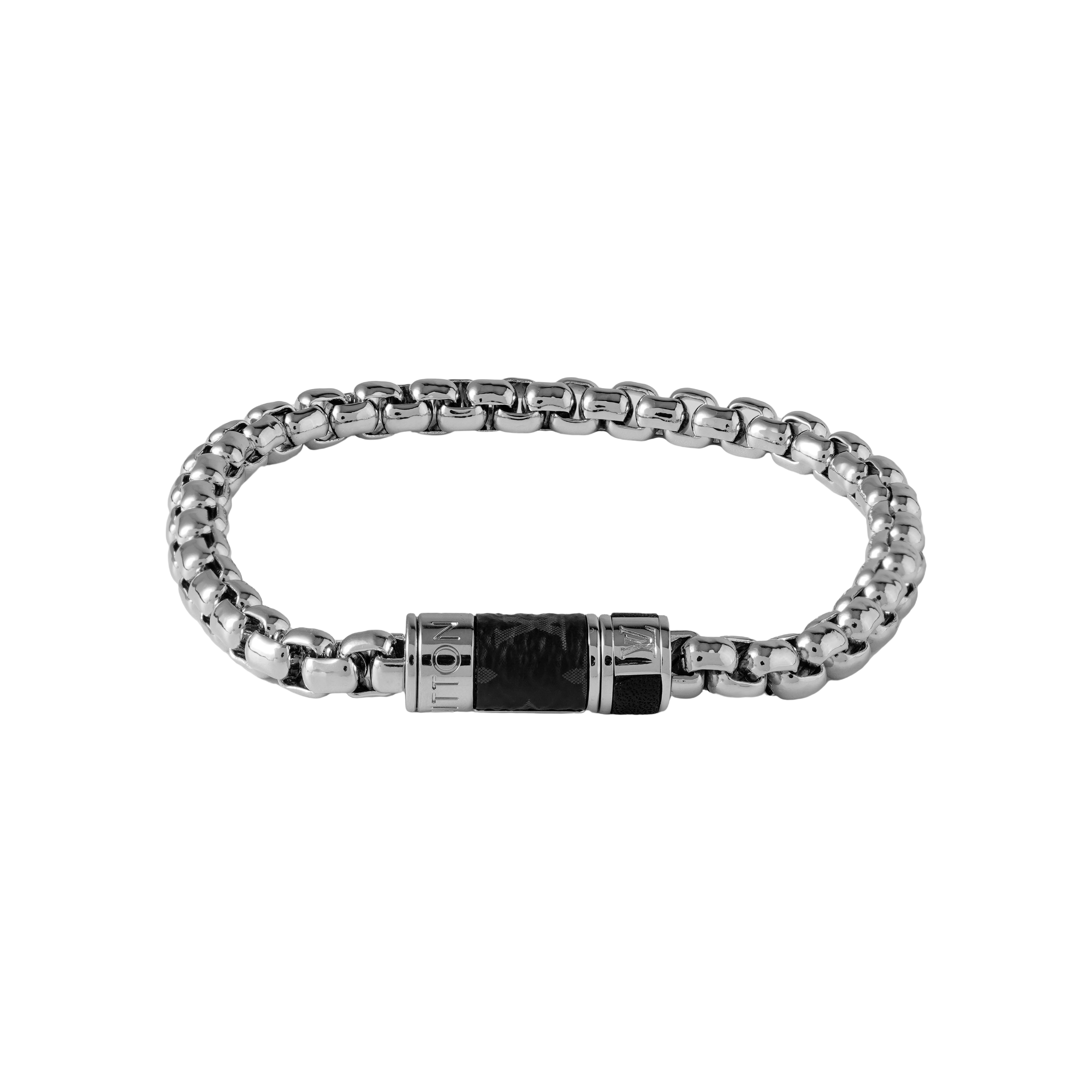 LOUIS VUITTON Logo Cuban Chain Metal Bracelet Silver M63107