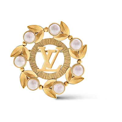 LOUIS VUITTON Logo Design Brass Resin Brooch Gold for Men. M02233