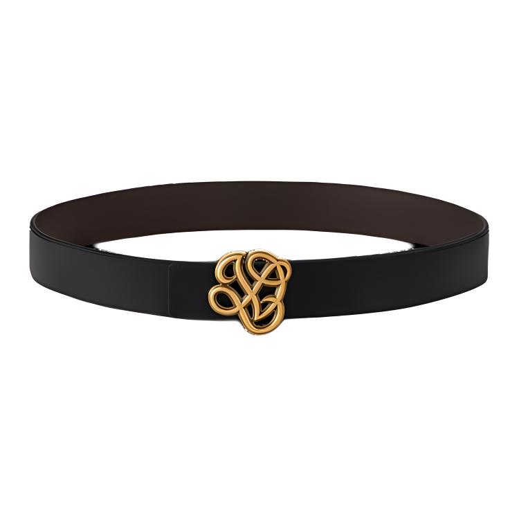 LOUIS VUITTON Logo Design Brown Leather Belt with Brass Buckle Unisex 3.5CM Wide M8880