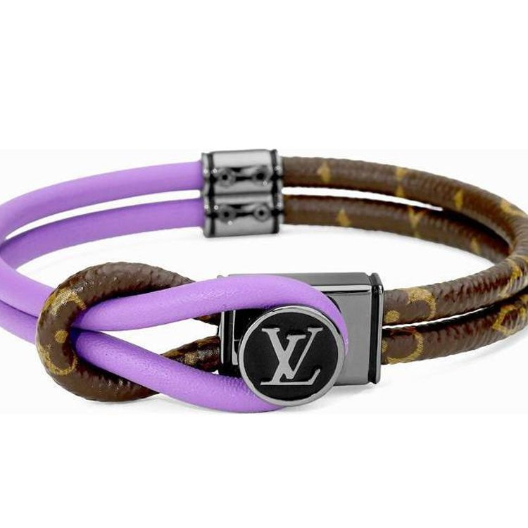 Shop LOUIS VUITTON Gelang Kulit Ungu Unisex dengan Rekaan Logo. M8092D