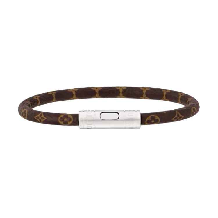 LOUIS VUITTON Logo Design Canvas Bracelet with Metal Accents Brown Accessory M4025E