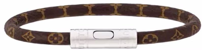 LOUIS VUITTON Logo Design Canvas Bracelet with Metal Accents Brown Accessory M4025E LOUIS VUITTON Logo Design Canvas Bracelet with Metal Accents Brown Accessory M4025E