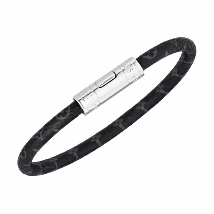 Lookbook Louis Vuitton Logo Design Canvas Metal Bracelet Black - Accessories M4026D