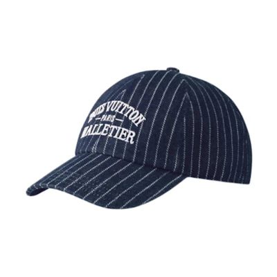 LOUIS VUITTON Logo Design Cotton Viscose Bead Baseball Cap Navy Blue Mens M5146L