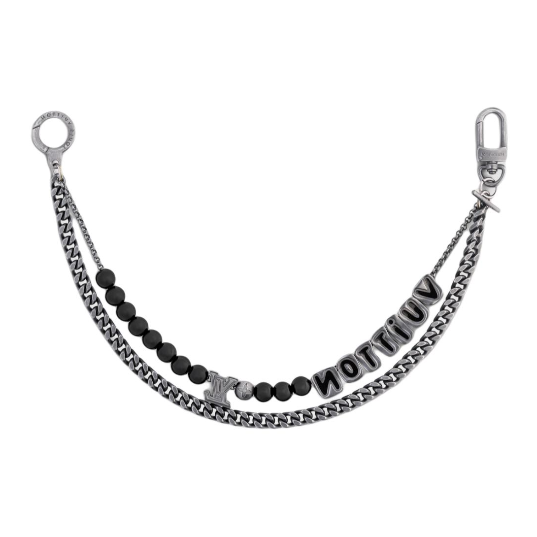 LOUIS VUITTON Logo Design Glass Metal Chain Belt Silver Mens. M02531 圖 3