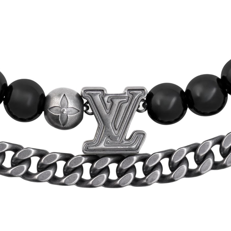 LOUIS VUITTON Logo Design Glass Metal Chain Belt Silver Mens. M02531 圖 4