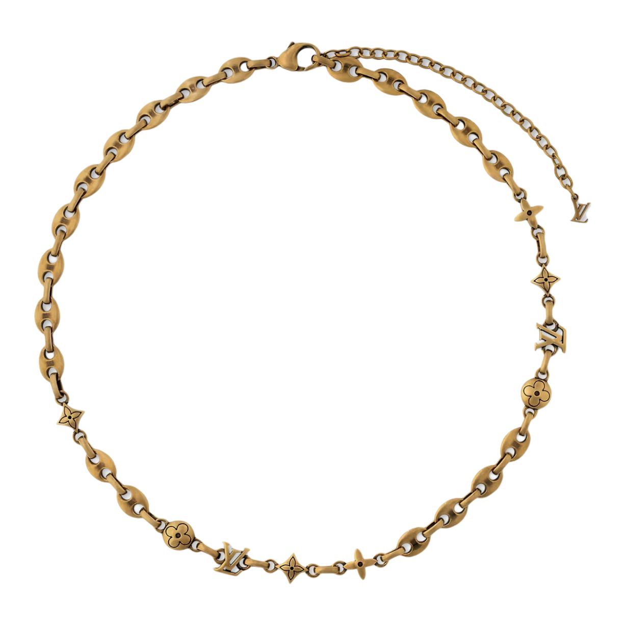 LOUIS VUITTON Logo Design Gold-Tone Brass Necklace for Men Gold. M02725