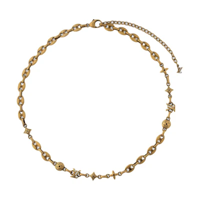 LOUIS VUITTON Logo Design Gold-Tone Brass Necklace for Men Gold. M02725