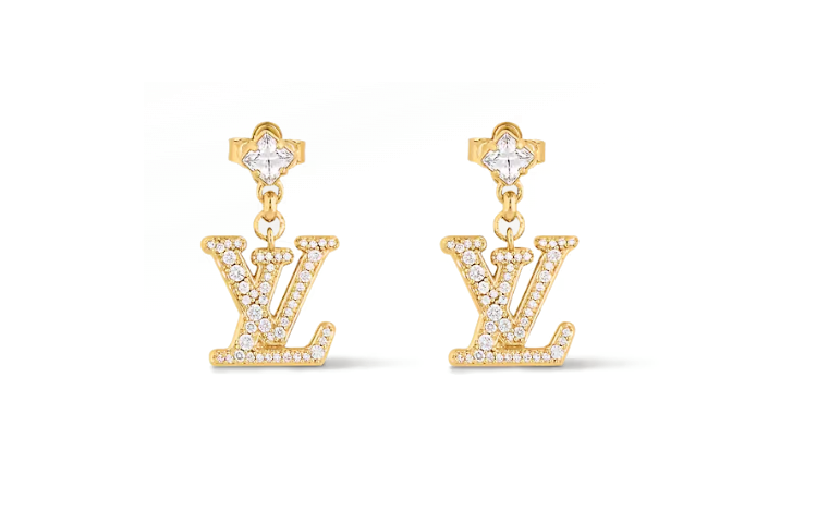 Order Anting Kristal Logam Emas Logo Louis Vuitton Unisex Gaya Pasangan. M01844