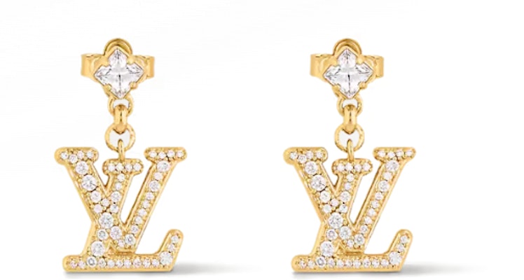 Anting Kristal Logam Emas Logo Louis Vuitton Unisex Gaya Pasangan. M01844 Order Anting Kristal Logam Emas Logo Louis Vuitton Unisex Gaya Pasangan. M01844