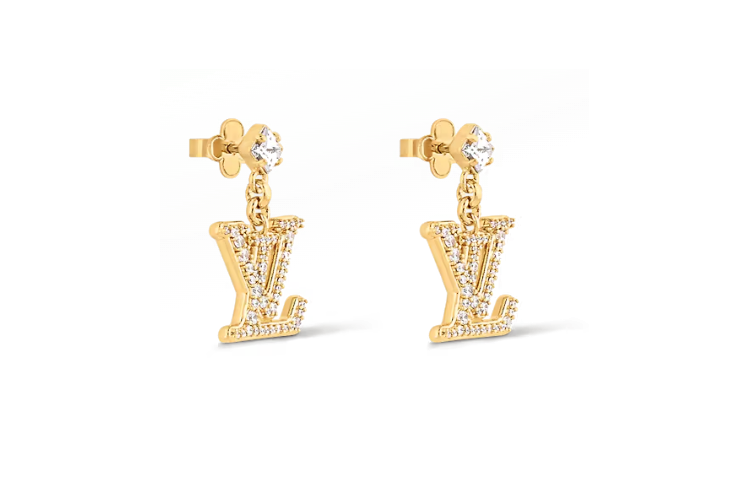 Lookbook Anting Kristal Logam Emas Logo Louis Vuitton Unisex Gaya Pasangan. M01844