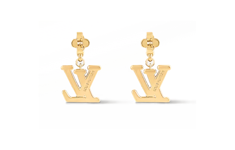 Shop Anting Kristal Logam Emas Logo Louis Vuitton Unisex Gaya Pasangan. M01844
