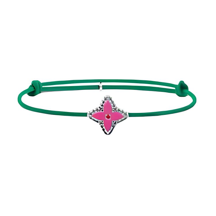LOUIS VUITTON Logo Design Metal Enamel Cotton Bracelet Green for Men. M02412
