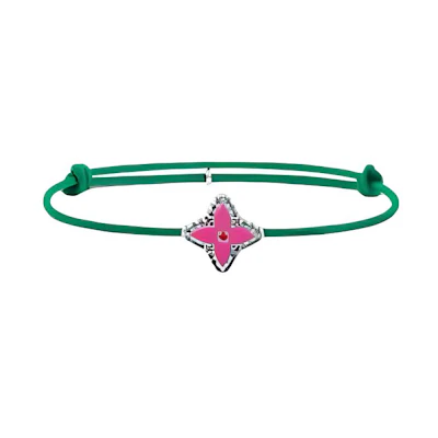 LOUIS VUITTON Logo Design Metal Enamel Cotton Bracelet Green for Men. M02412