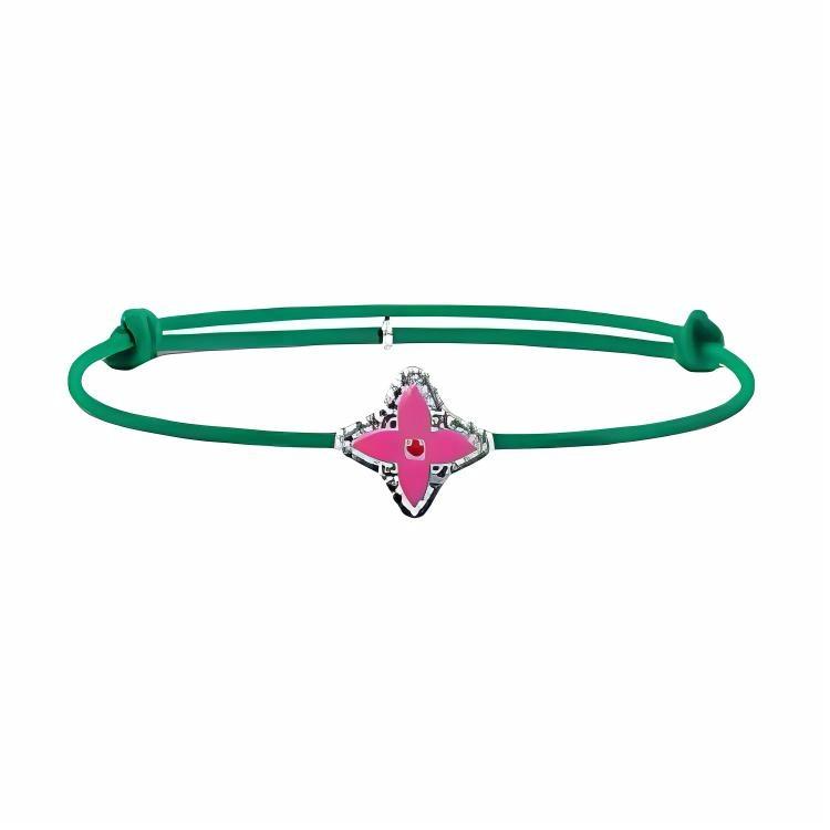 LOUIS VUITTON Logo Design Metal Enamel Cotton Bracelet Green for Men. M02412 圖 2