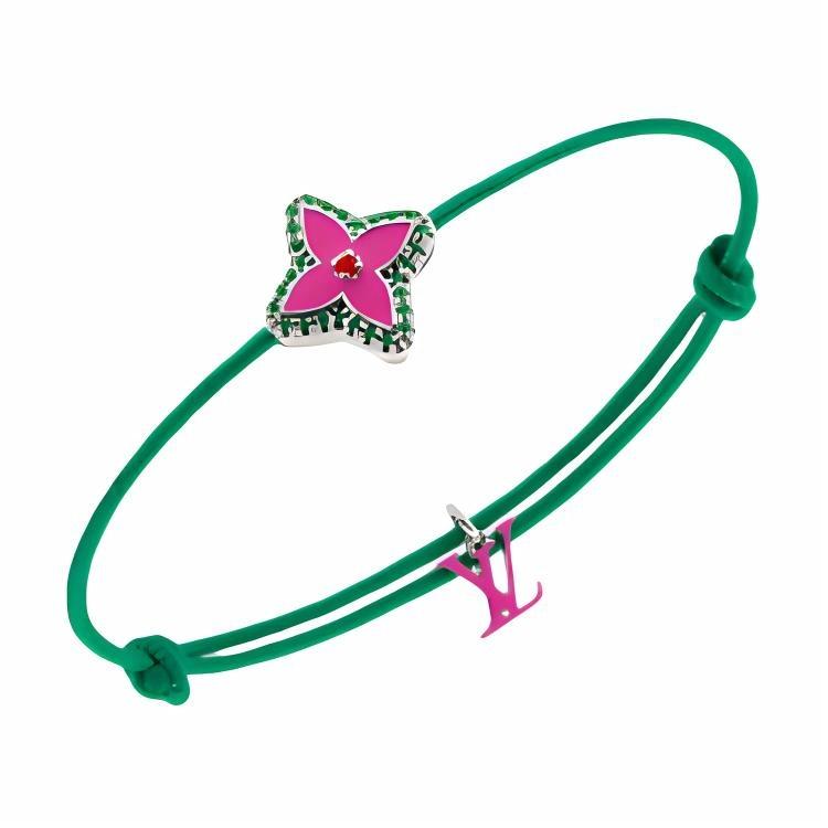 LOUIS VUITTON Logo Design Metal Enamel Cotton Bracelet Green for Men. M02412 圖 3