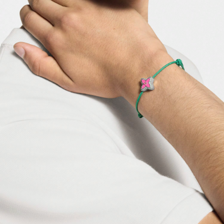 LOUIS VUITTON Logo Design Metal Enamel Cotton Bracelet Green for Men. M02412 圖 4