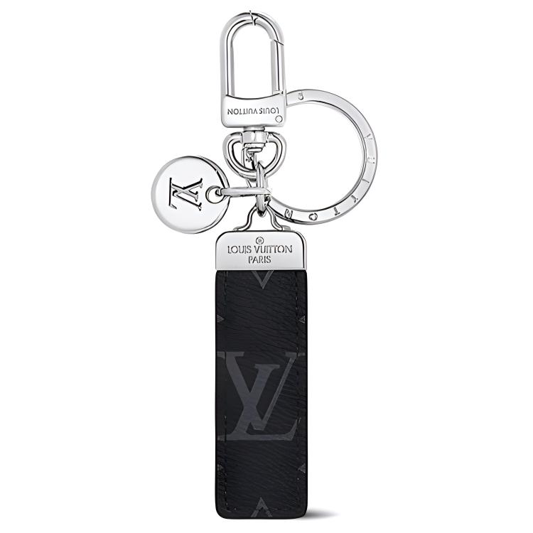 LOUIS VUITTON Logo Design Metal Keychain for Men Black M01526